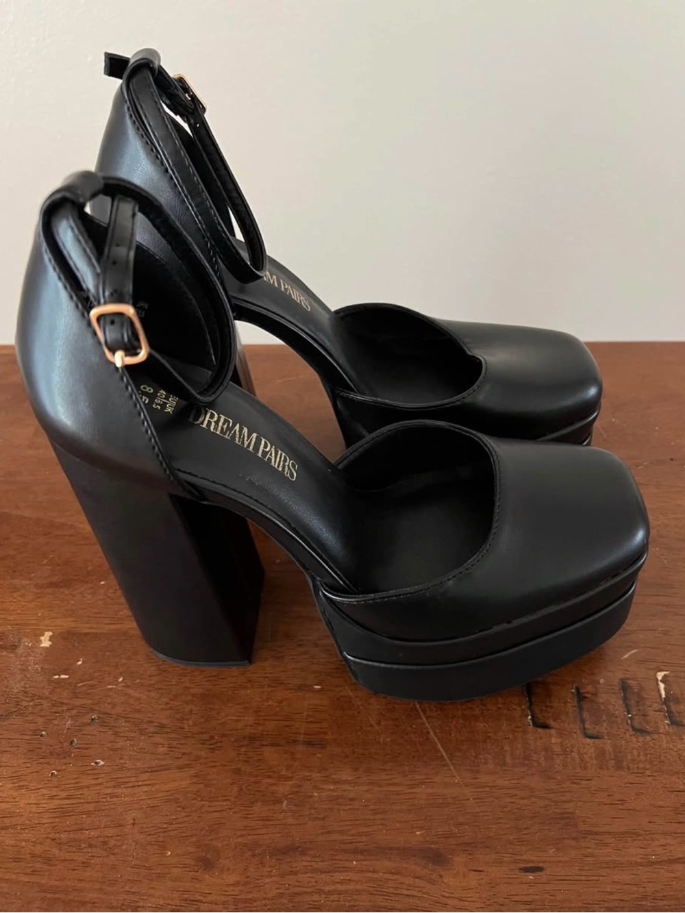 Dream Pairs Black Chunky Platform Ankle-Strap Heels